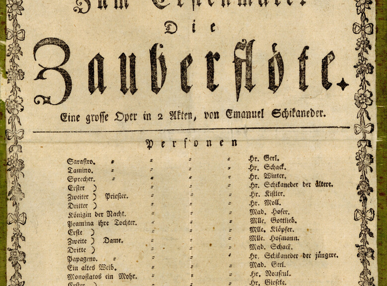 Theatre note for the premiere of Wolfgang Amadeus Mozart's opera "The Magic Flute" at the Freihaus Theatre on Wieden on 30 September 1791 | © Internationale Stiftung Mozarteum 