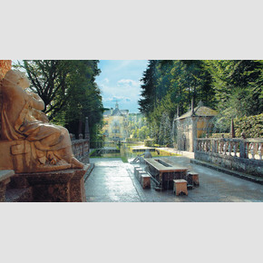 Trick fountains Hellbrunn with a view to the table of lords in Salzburg | © Tourismus Salzburg, Foto: Sulzer