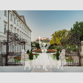 Depiction of the film scene where Maria and the children hop up and down the stairs while singing 'Do-Re-Mi'. | © ©Tourismus Salzburg GmbH, Foto: Patrick Langwallner