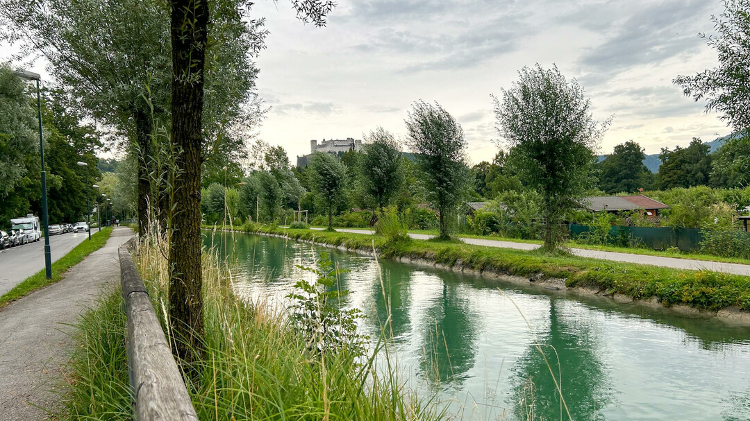 Almkanal mit Blick Richtung Festung Hohensalzburg | © Tourismus Salzburg GmbH / K. Brugger