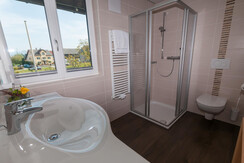 Helle Badezimmer mit Dusche