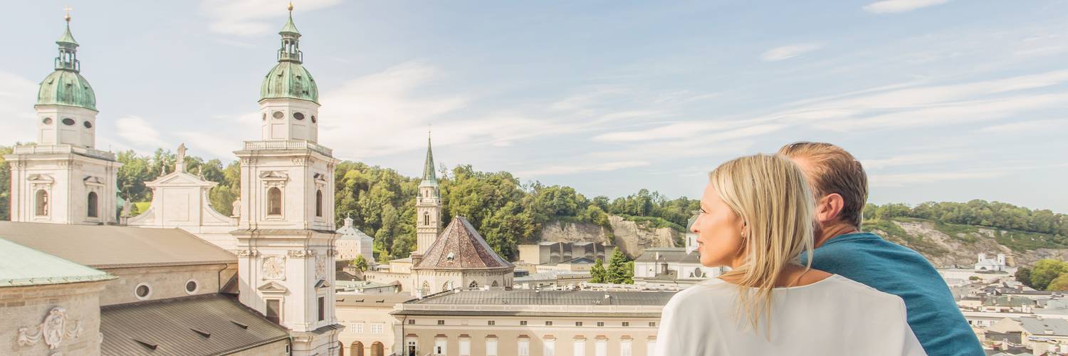 View at Salzburg Cathedral and Residenz Palace from Glockenspiel | © SalzburgerLand Tourismus